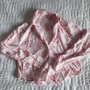 Pink Victoria Secret Candy Cane Christmas Button Up Pajama Shirt